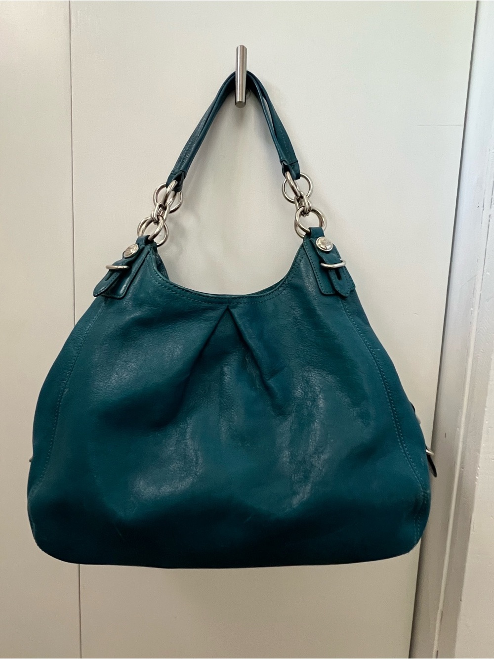 Coach Teal Leather Shoulder Hobo Bag